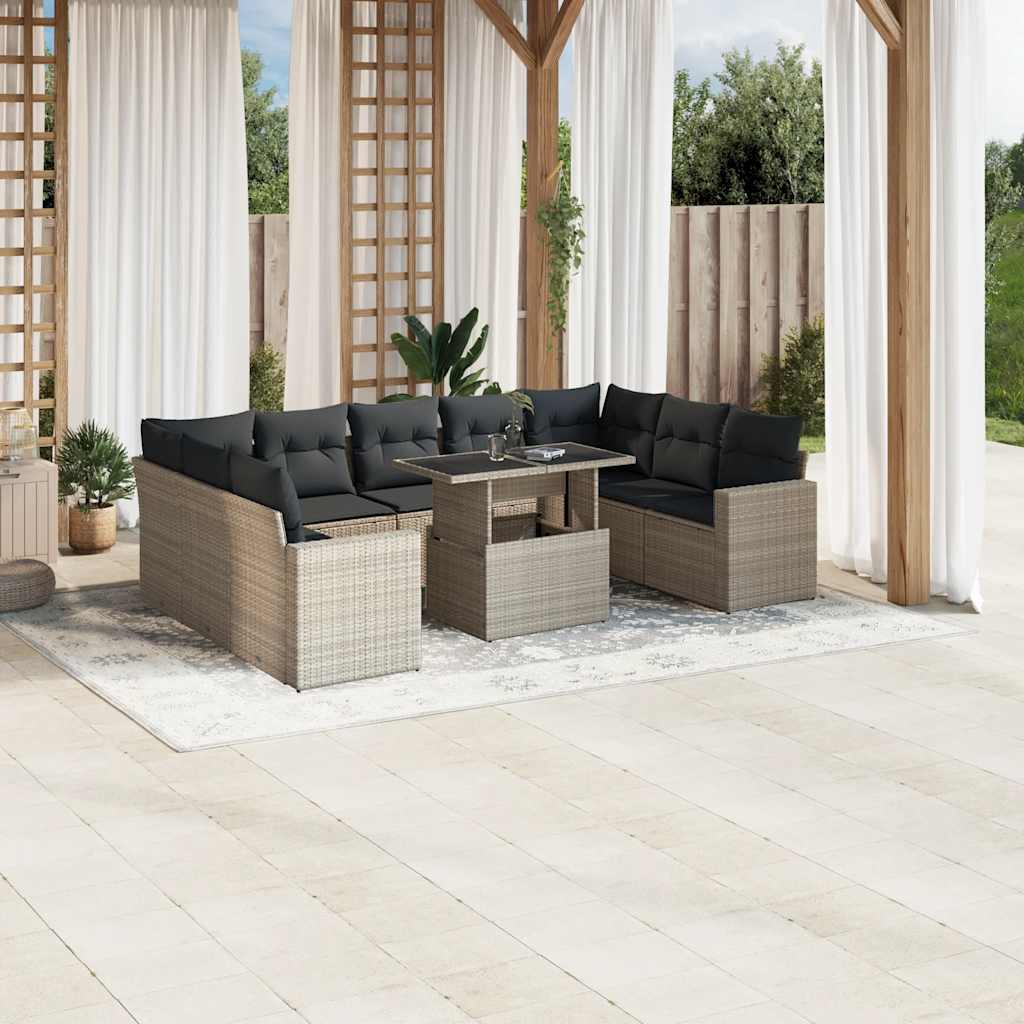 Set Divano Giardino 10 pz con Cuscini Grigio Chiaro Polyrattan | homemem39
