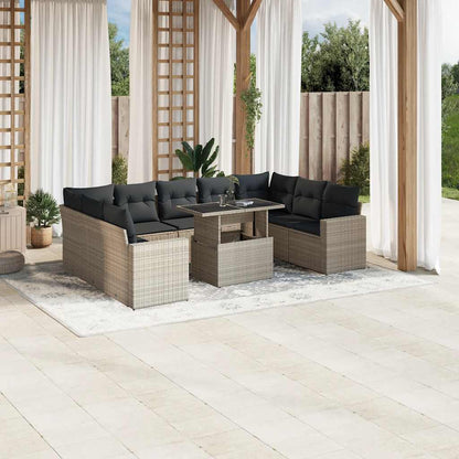 Set Divano Giardino 10 pz con Cuscini Grigio Chiaro Polyrattan | homemem39