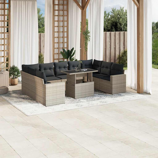 Set Divano Giardino 10 pz con Cuscini Grigio Chiaro Polyrattan - homemem39