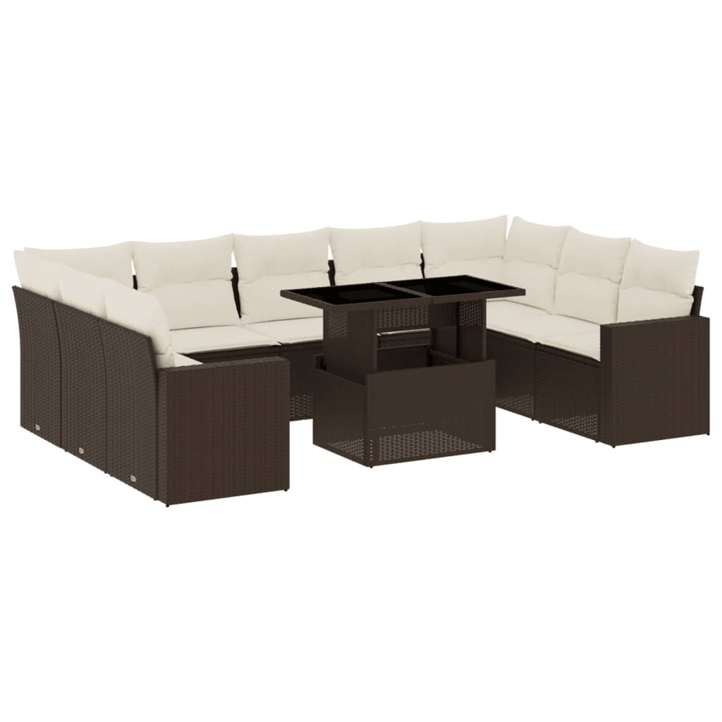 Set Divani da Giardino 10pz con Cuscini in Polyrattan Marrone | homemem39
