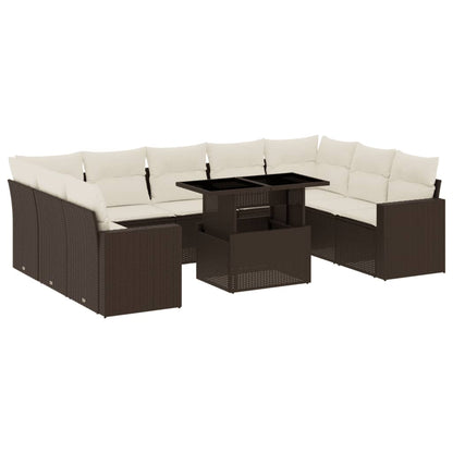 Set Divani da Giardino 10pz con Cuscini in Polyrattan Marrone | homemem39