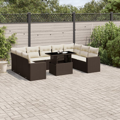 Set Divani da Giardino 10pz con Cuscini in Polyrattan Marrone | homemem39