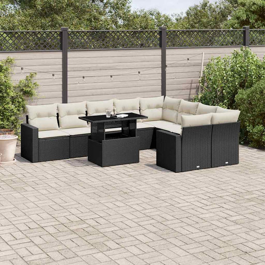Set Divani da Giardino 10pz con Cuscini in Polyrattan Nero | homemem39