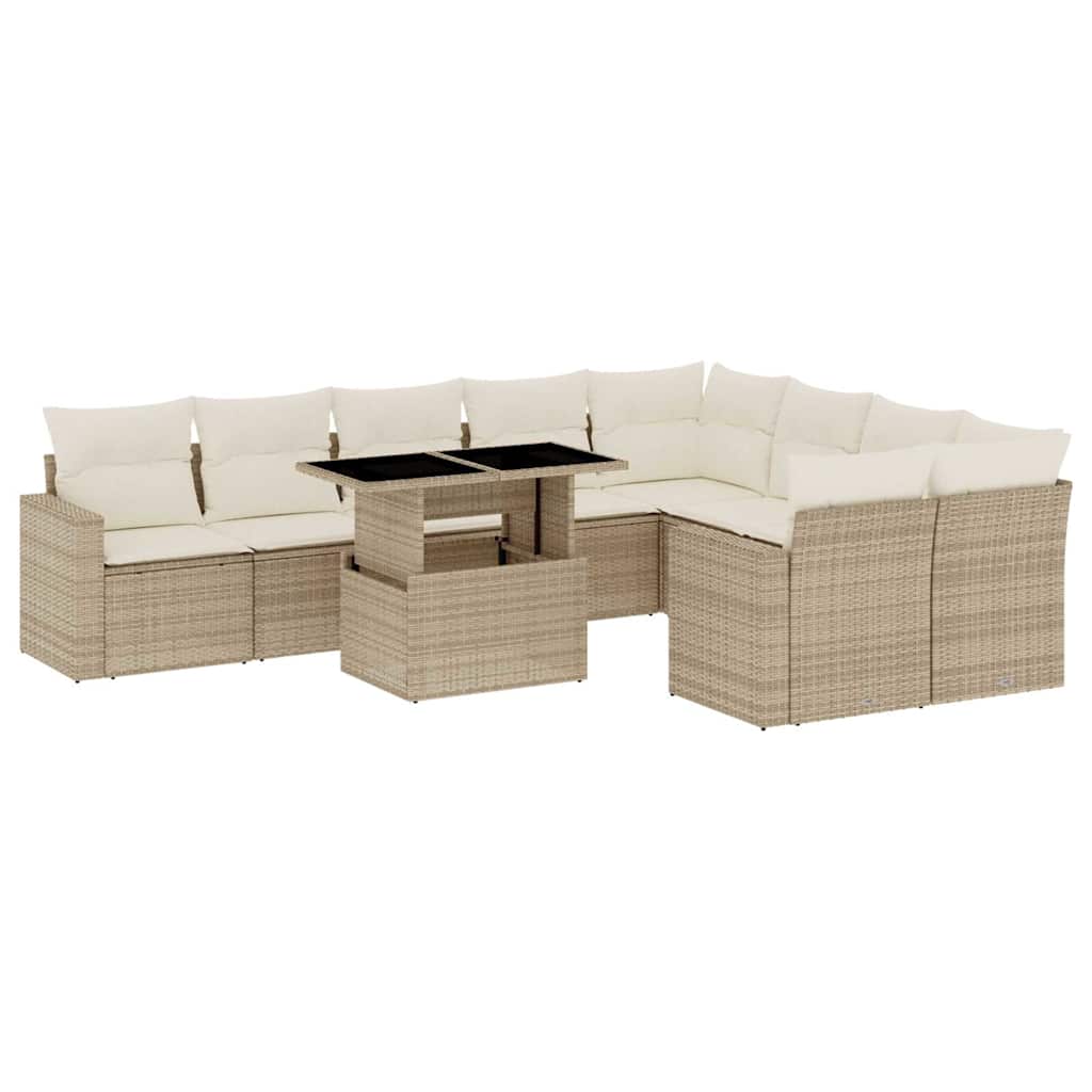 Set Divano da Giardino 10 pz con Cuscini Beige in Polyrattan - homemem39