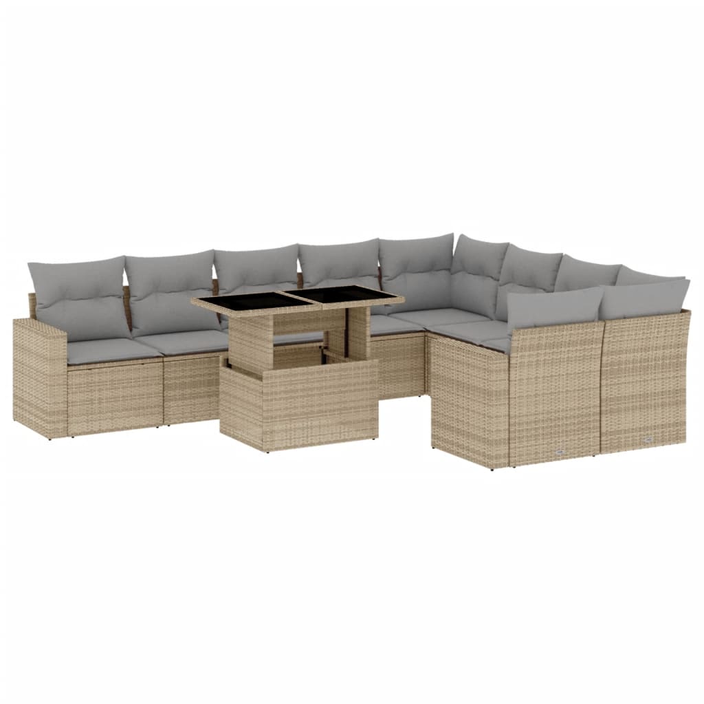 Set Divano da Giardino 10 pz con Cuscini Beige in Polyrattan - homemem39