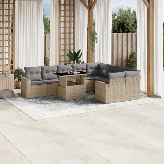 Set Divano da Giardino 10 pz con Cuscini Beige in Polyrattan - homemem39