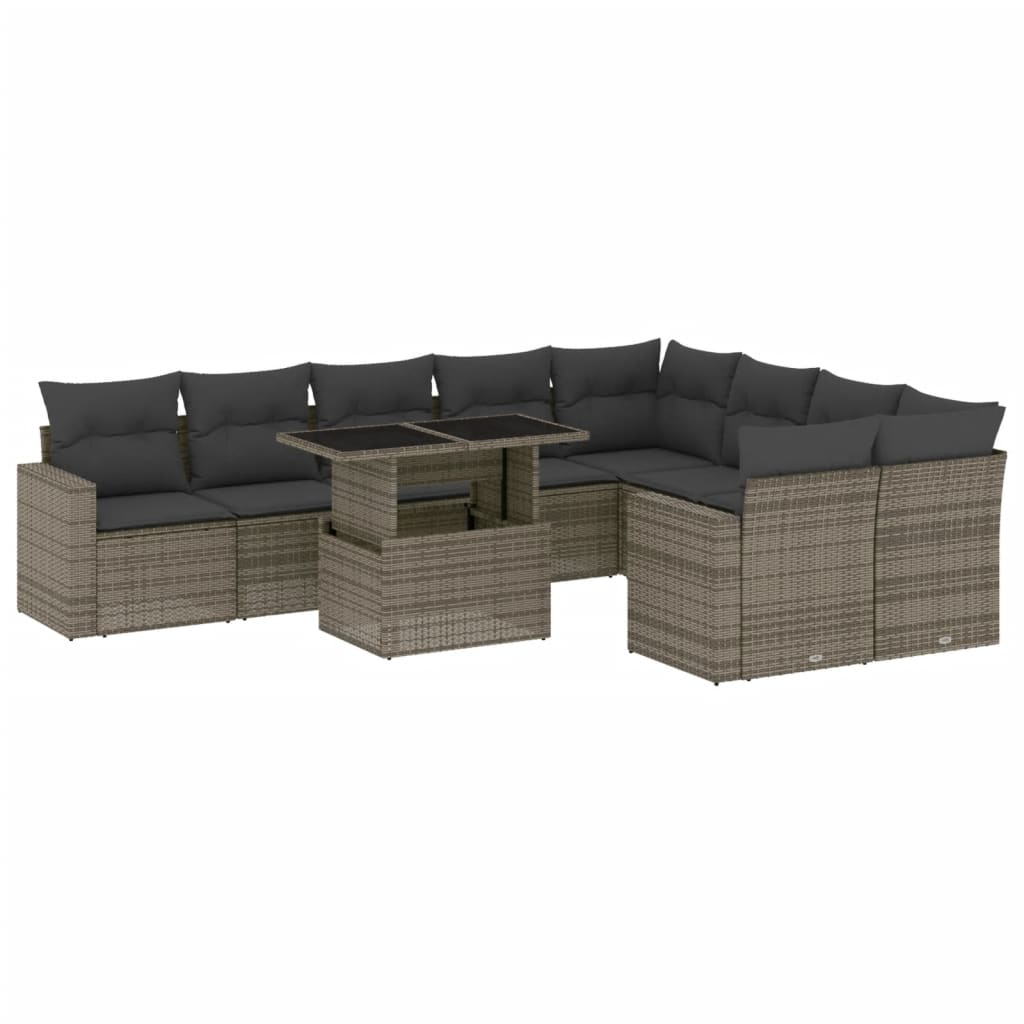 Set Divano da Giardino 10 pz con Cuscini Grigio in Polyrattan | homemem39