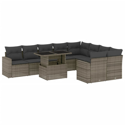 Set Divano da Giardino 10 pz con Cuscini Grigio in Polyrattan - homemem39