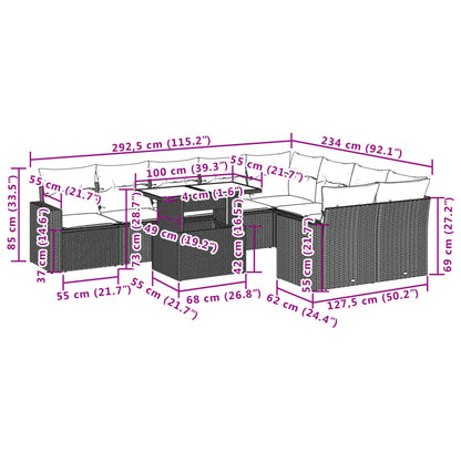 Set Divano da Giardino 10 pz con Cuscini Grigio in Polyrattan | homemem39