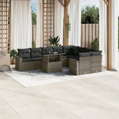 Set Divano da Giardino 10 pz con Cuscini Grigio in Polyrattan | homemem39