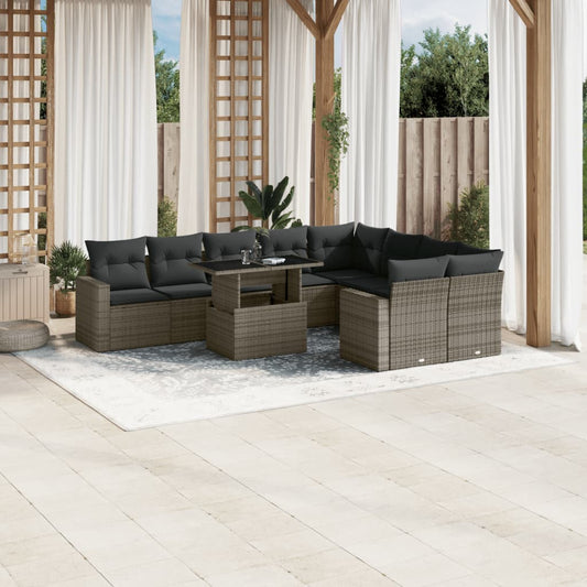 Set Divano da Giardino 10 pz con Cuscini Grigio in Polyrattan | homemem39