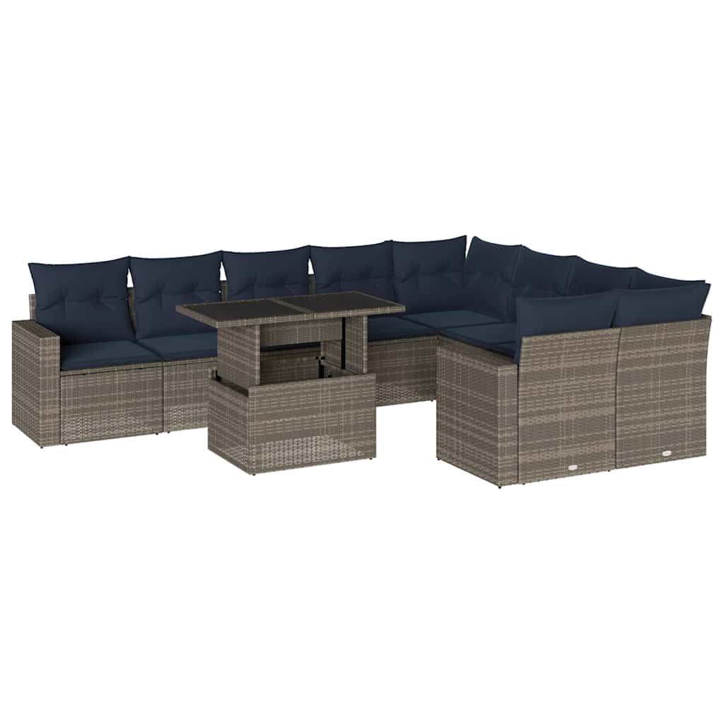 Set Divani da Giardino 10 pz con Cuscini Grigio in Polyrattan | homemem39