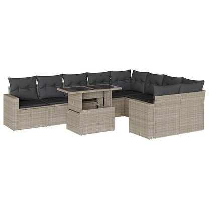 Set Divano Giardino 10 pz con Cuscini Grigio Chiaro Polyrattan - homemem39