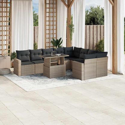 Set Divano Giardino 10 pz con Cuscini Grigio Chiaro Polyrattan | homemem39