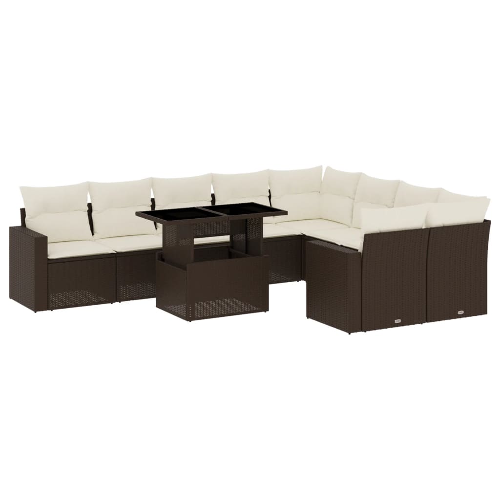 Set Divani da Giardino 10pz con Cuscini in Polyrattan Marrone - homemem39