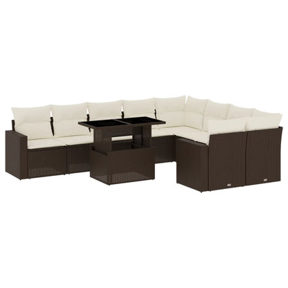 Set Divani da Giardino 10pz con Cuscini in Polyrattan Marrone - homemem39