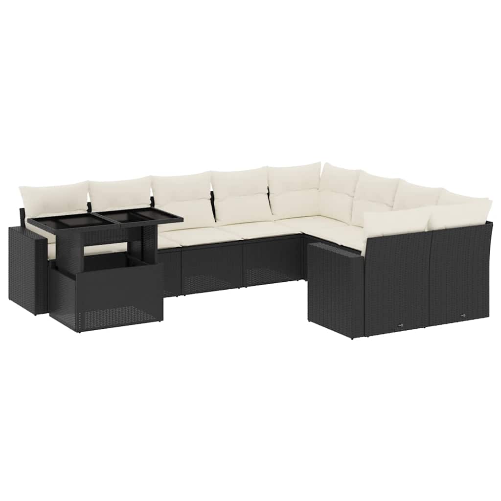 Set Divani da Giardino 10pz con Cuscini in Polyrattan Nero - homemem39