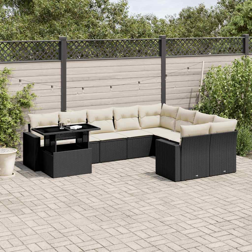 Set Divani da Giardino 10pz con Cuscini in Polyrattan Nero - homemem39