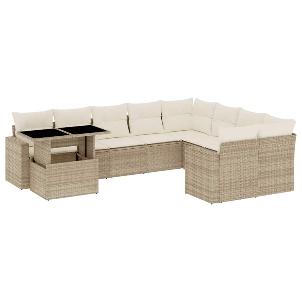 Set Divano da Giardino 10 pz con Cuscini Beige in Polyrattan - homemem39