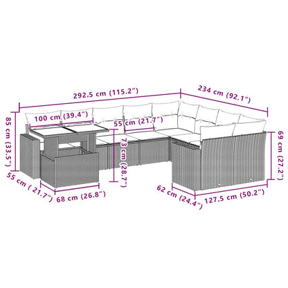 Set Divano da Giardino 10 pz con Cuscini Beige in Polyrattan - homemem39