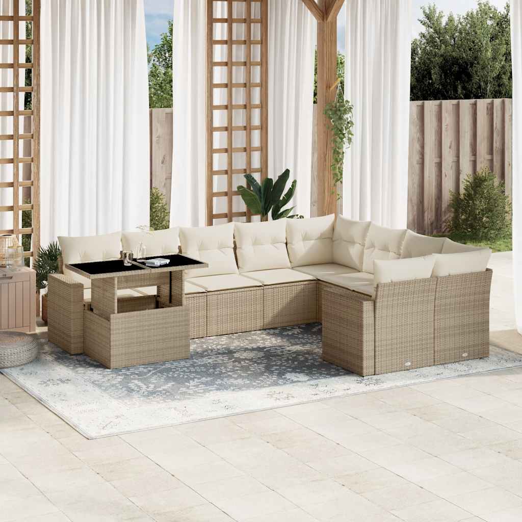 Set Divano da Giardino 10 pz con Cuscini Beige in Polyrattan - homemem39