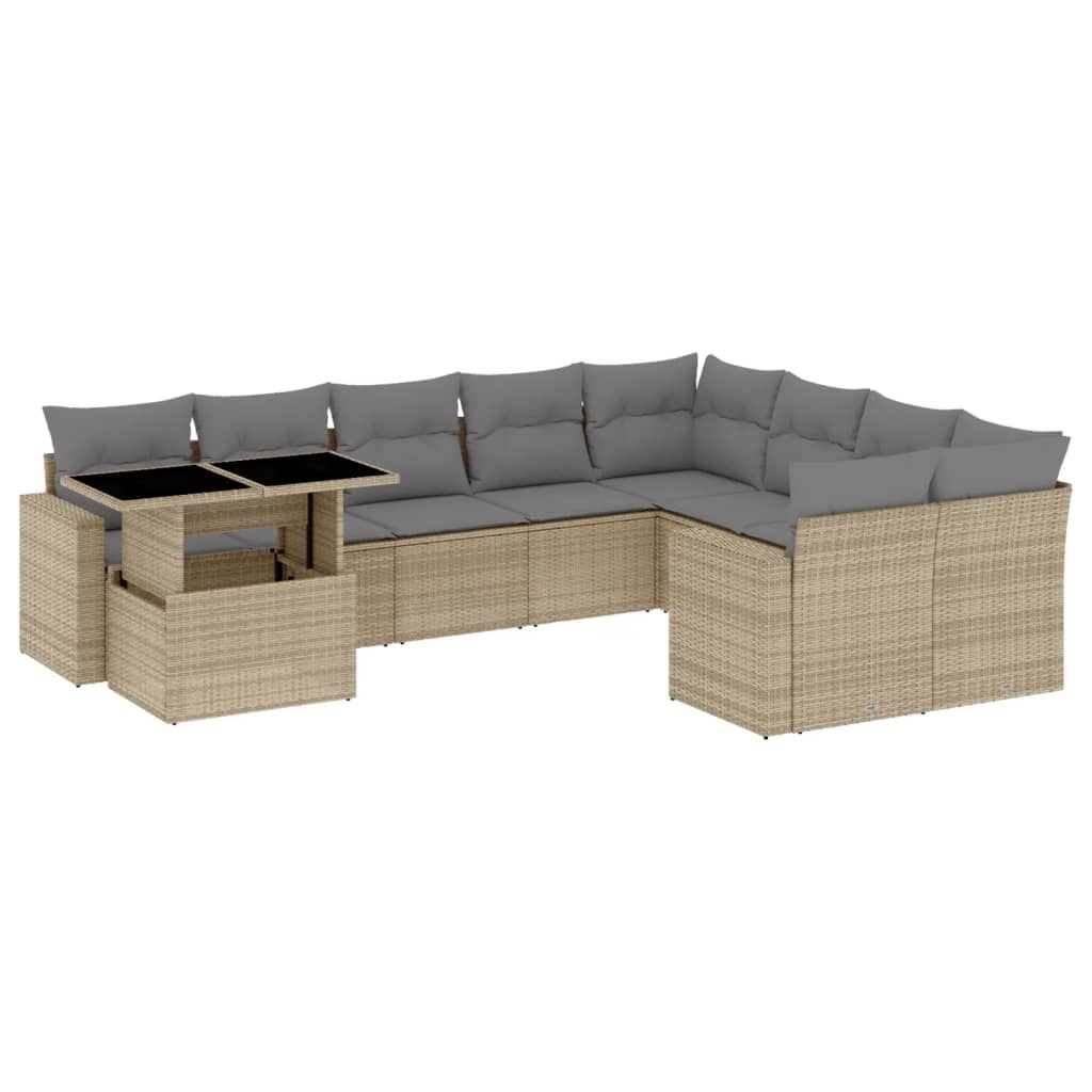 Set Divano da Giardino 10 pz con Cuscini Beige in Polyrattan - homemem39