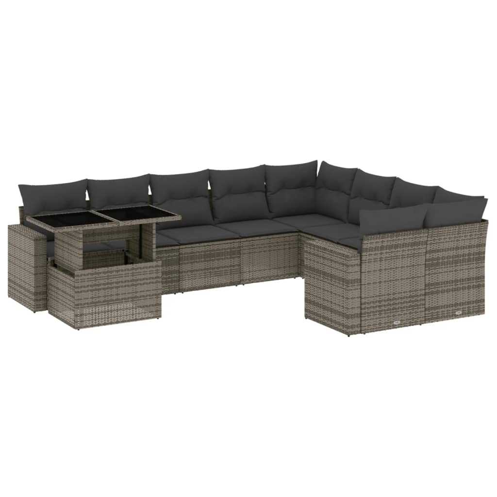 Set Divano da Giardino 10 pz con Cuscini Grigio in Polyrattan - homemem39