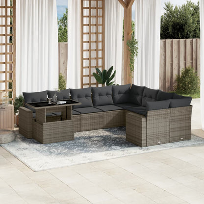 Set Divano da Giardino 10 pz con Cuscini Grigio in Polyrattan | homemem39