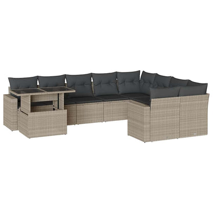 Set Divano Giardino 10 pz con Cuscini Grigio Chiaro Polyrattan | homemem39