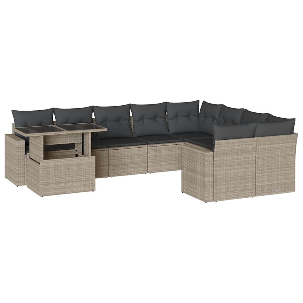 Set Divano Giardino 10 pz con Cuscini Grigio Chiaro Polyrattan - homemem39