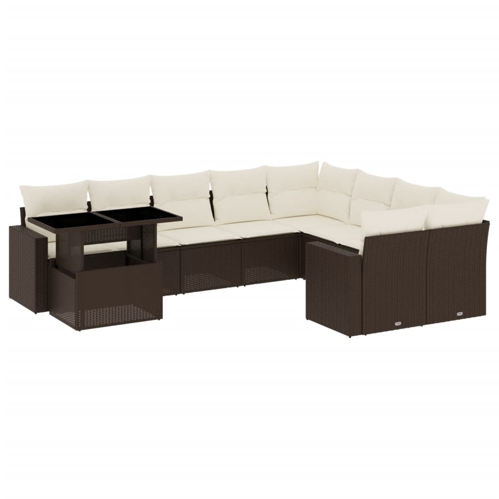 Set Divani da Giardino 10pz con Cuscini in Polyrattan Marrone - homemem39