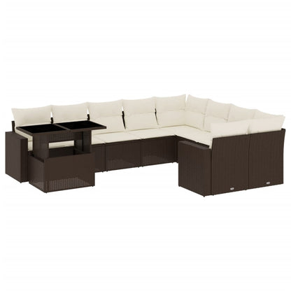 Set Divani da Giardino 10pz con Cuscini in Polyrattan Marrone - homemem39