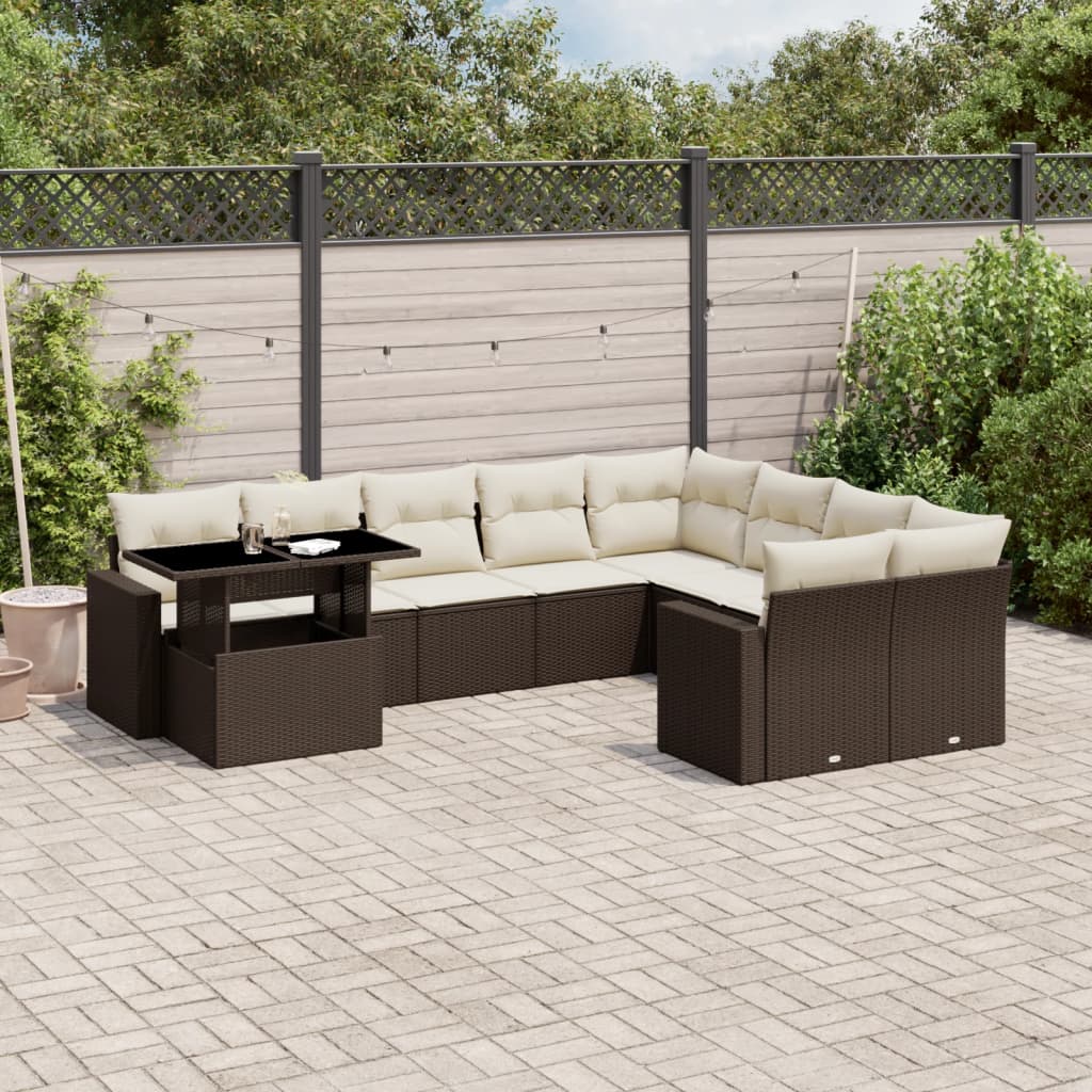 Set Divani da Giardino 10pz con Cuscini in Polyrattan Marrone - homemem39