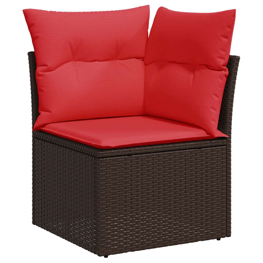 Set Divani da Giardino 10 pz con Cuscini Marrone in Polyrattan