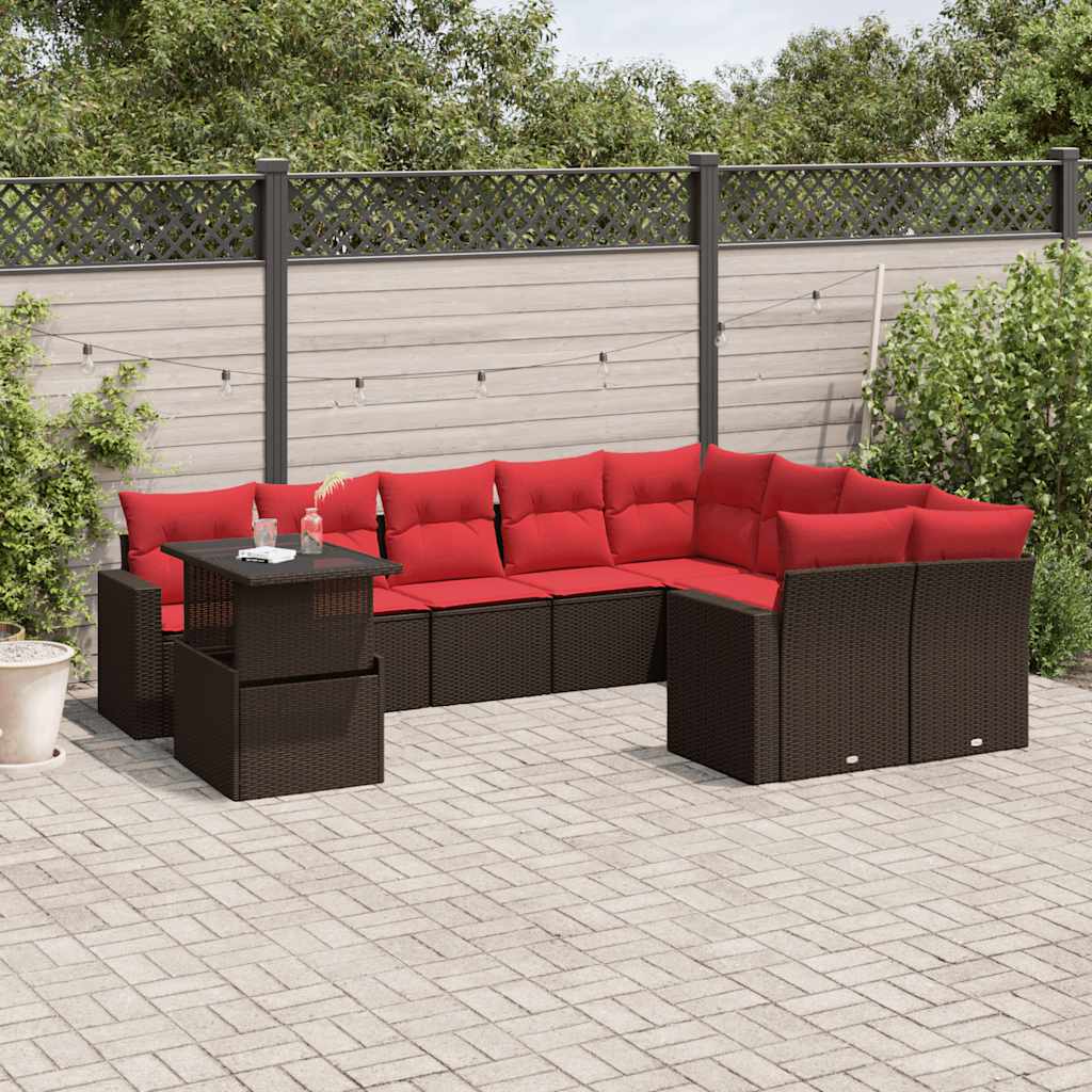 Set Divani da Giardino 10 pz con Cuscini in Polyrattan