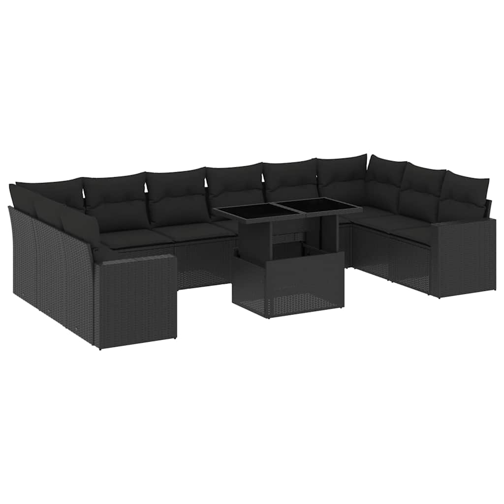 Set Divani da Giardino 11 pz con Cuscini in Polyrattan Nero - homemem39