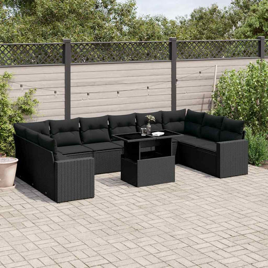 Set Divani da Giardino 11 pz con Cuscini in Polyrattan Nero | homemem39