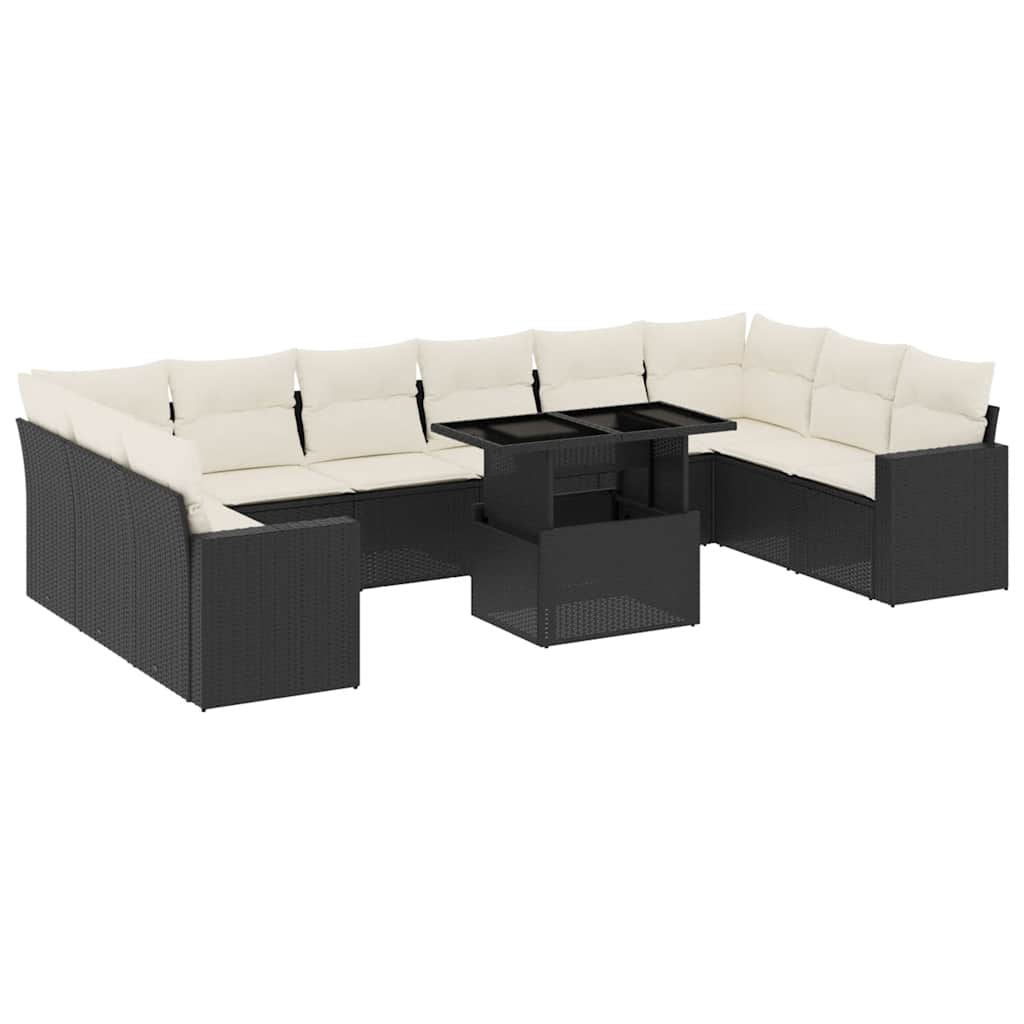 Set Divani da Giardino 11 pz con Cuscini in Polyrattan Nero - homemem39