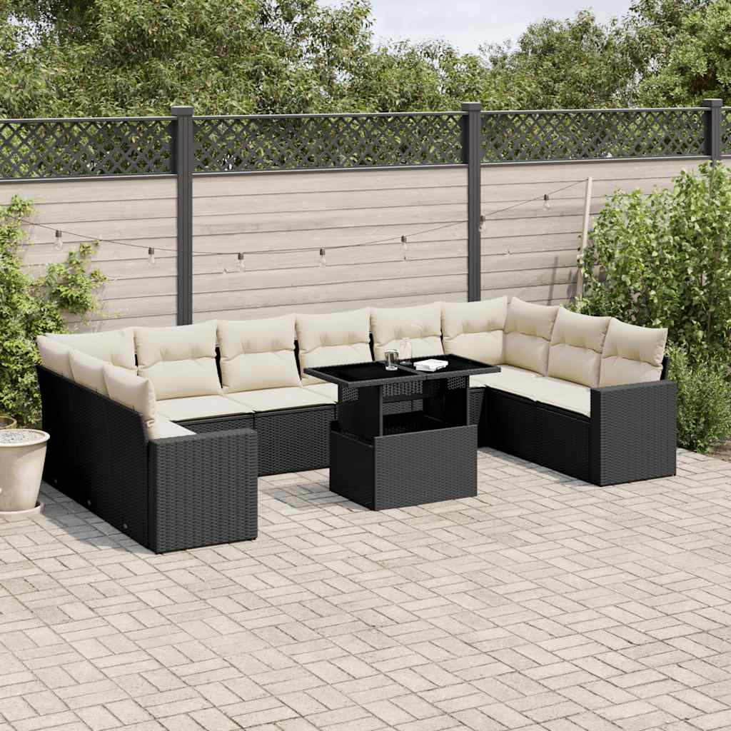 Set Divani da Giardino 11 pz con Cuscini in Polyrattan Nero - homemem39