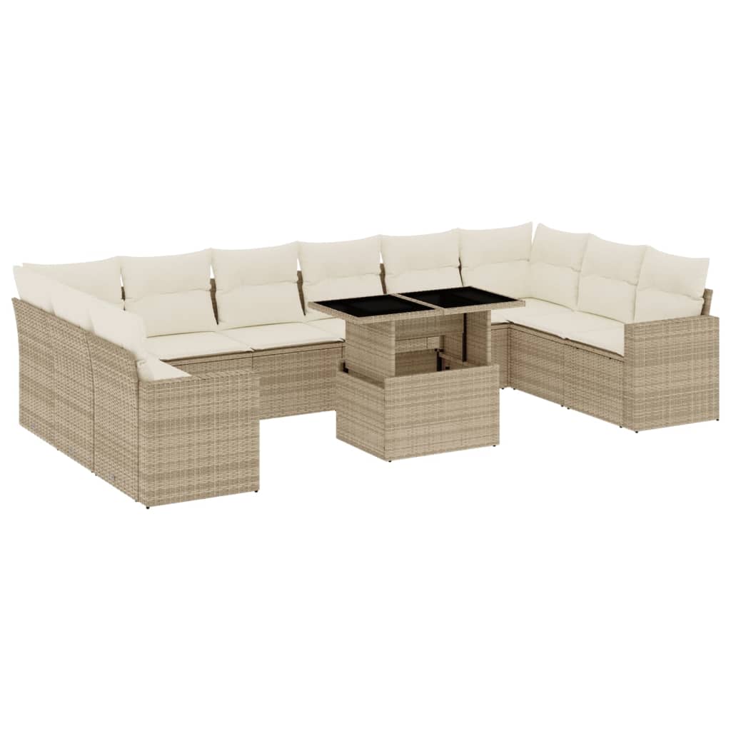 Set Divani da Giardino 11 pz con Cuscini Beige in Polyrattan - homemem39
