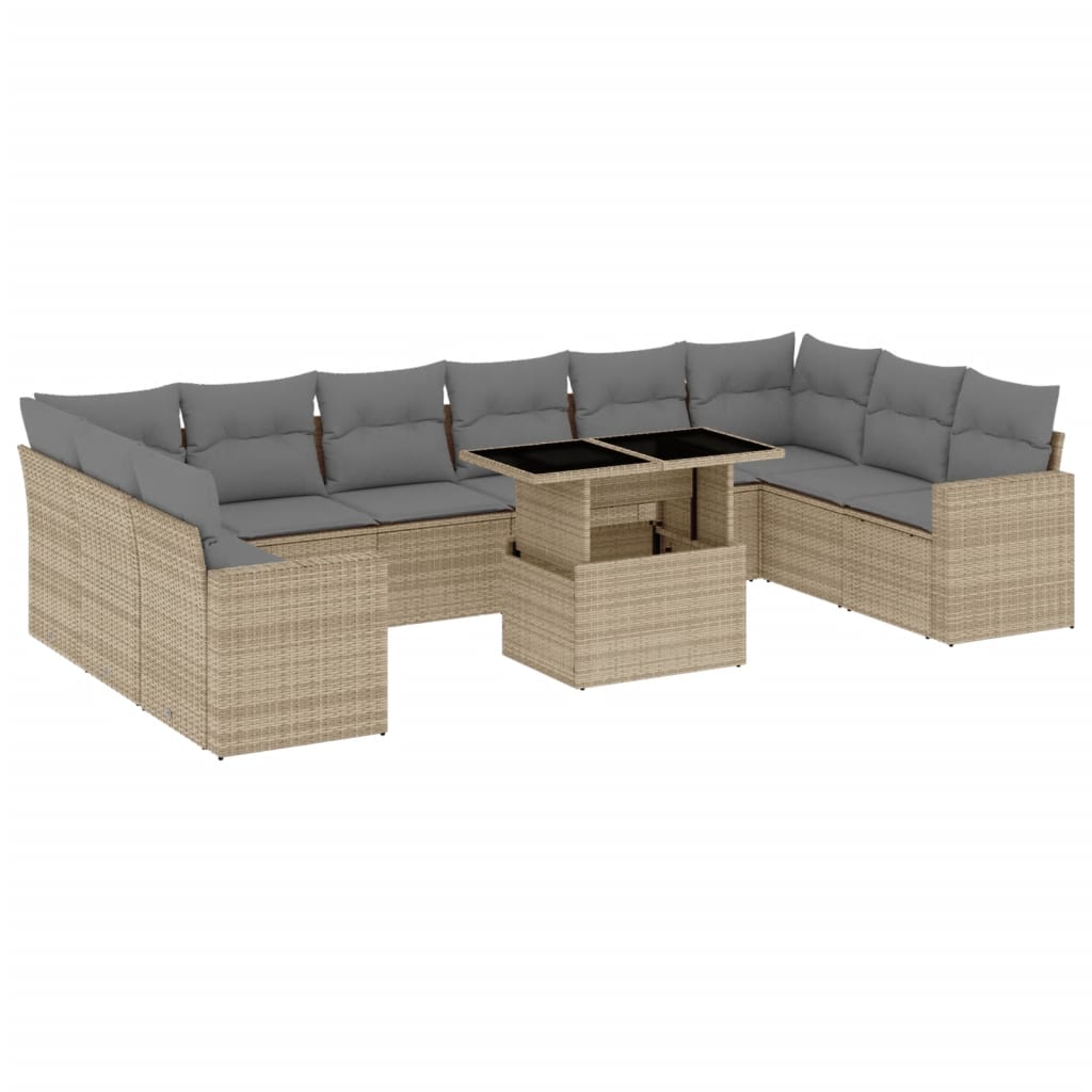 Set Divani da Giardino 11 pz con Cuscini Beige in Polyrattan - homemem39