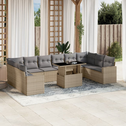 Set Divani da Giardino 11 pz con Cuscini Beige in Polyrattan | homemem39