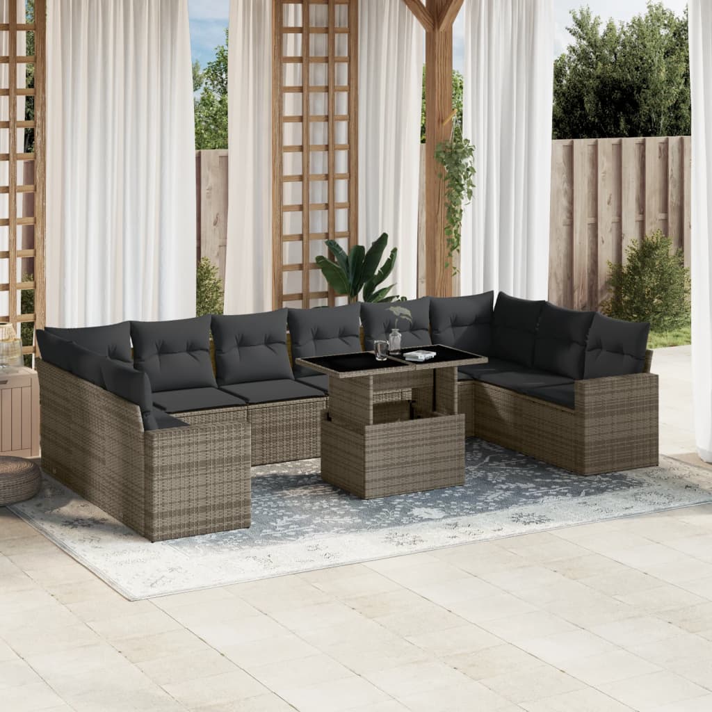 Set Divani da Giardino 11 pz con Cuscini in Polyrattan Grigio - homemem39