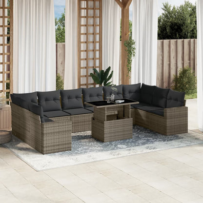 Set Divani da Giardino 11 pz con Cuscini in Polyrattan Grigio - homemem39