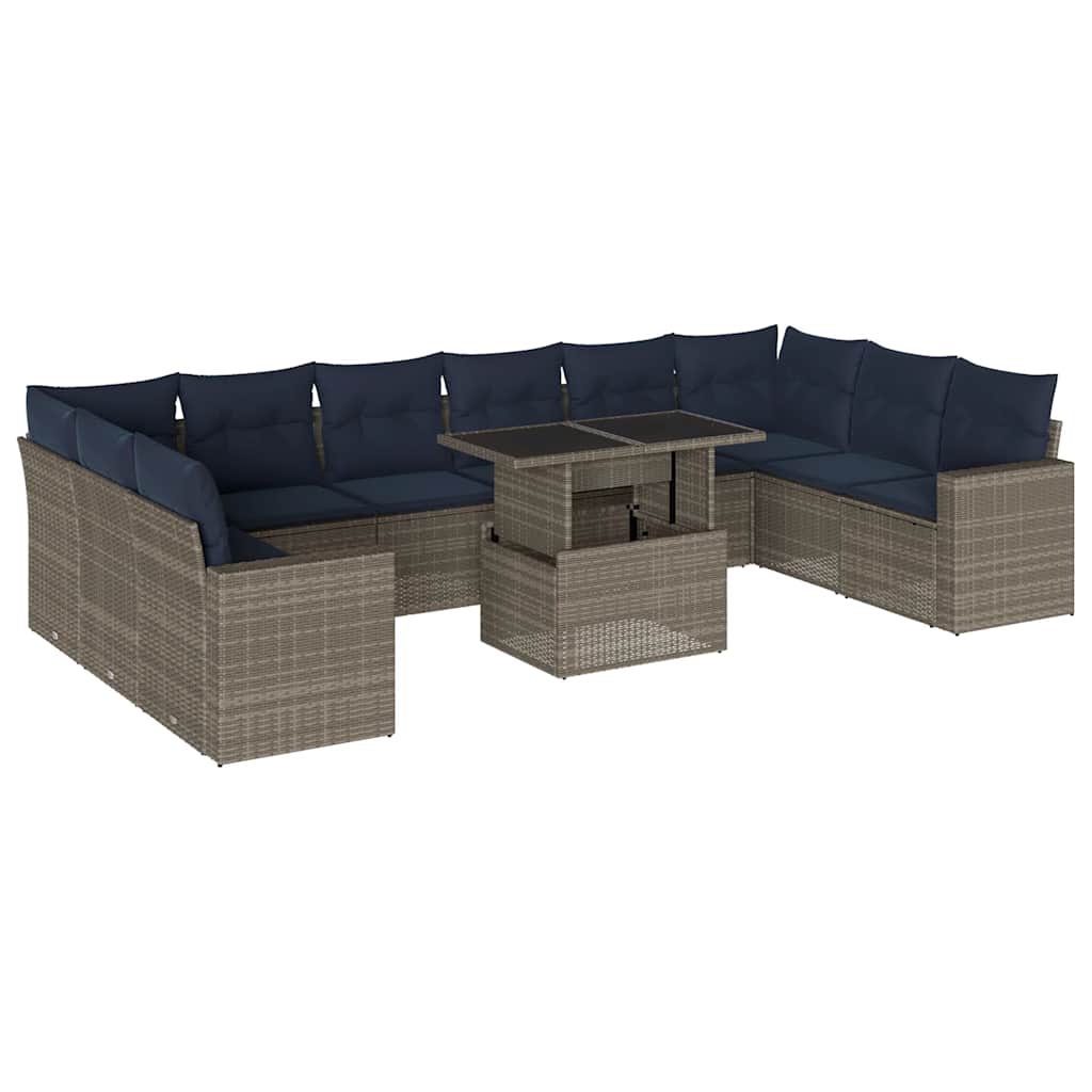 Set Divani da Giardino 11 pz con Cuscini Grigio in Polyrattan