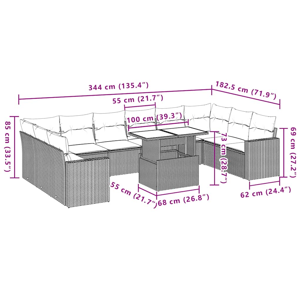 Set Divani da Giardino 11 pz con Cuscini Grigio in Polyrattan | homemem39