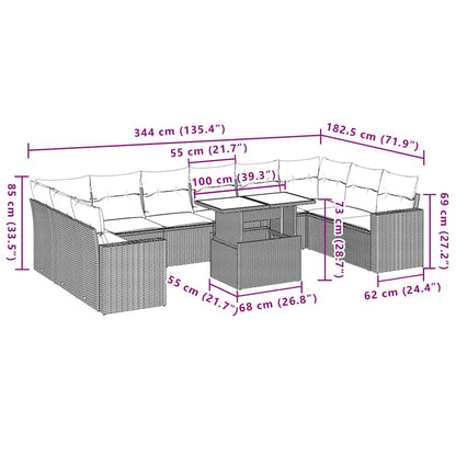 Set Divani da Giardino 11 pz con Cuscini Grigio in Polyrattan | homemem39