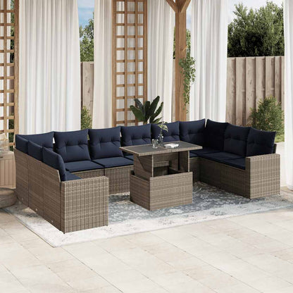 Set Divani da Giardino 11 pz con Cuscini Grigio in Polyrattan