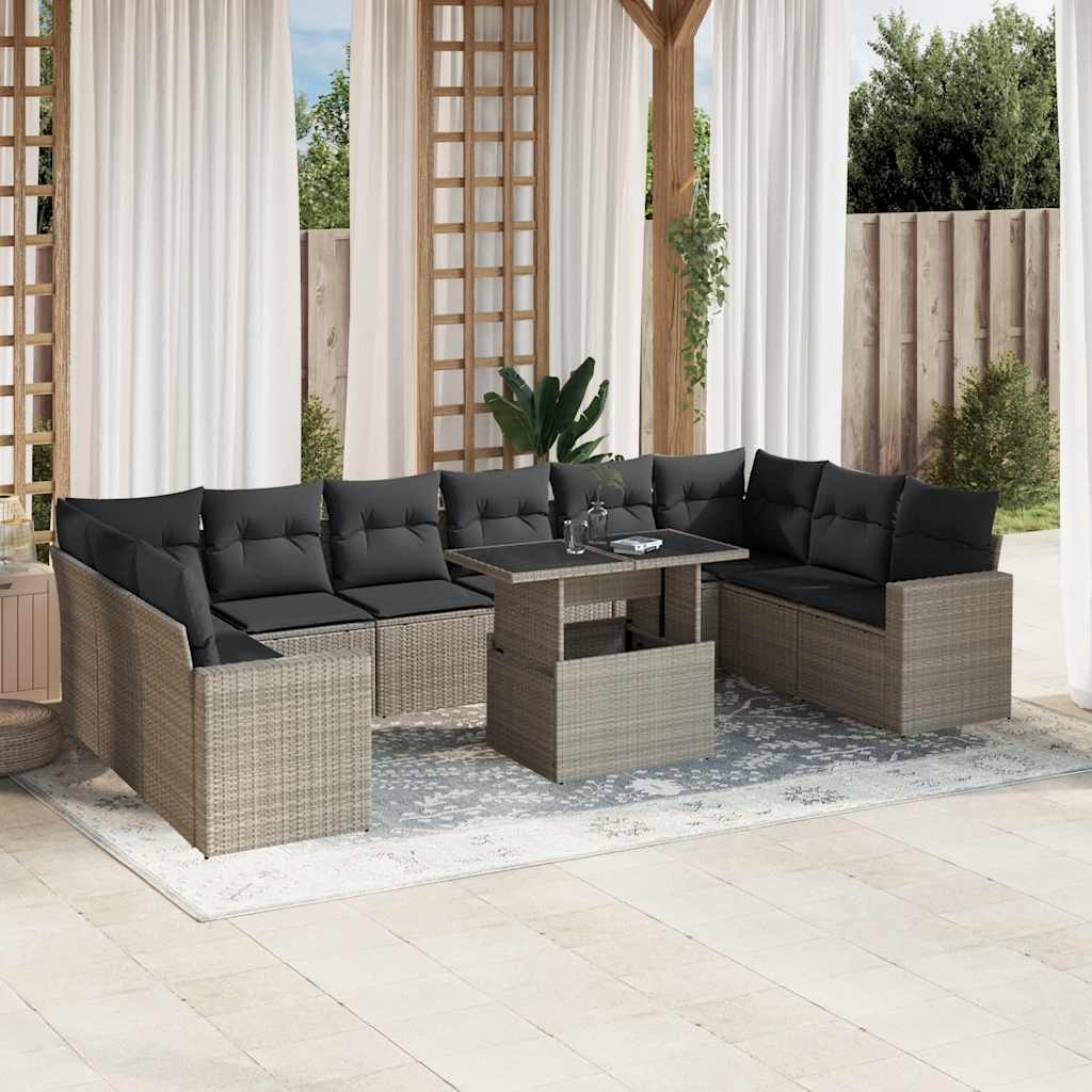 Set Divani da Giardino 11 pz con Cuscini in Polyrattan Grigio | homemem39