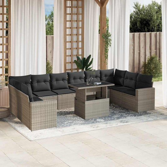 Set Divani da Giardino 11 pz con Cuscini in Polyrattan Grigio - homemem39